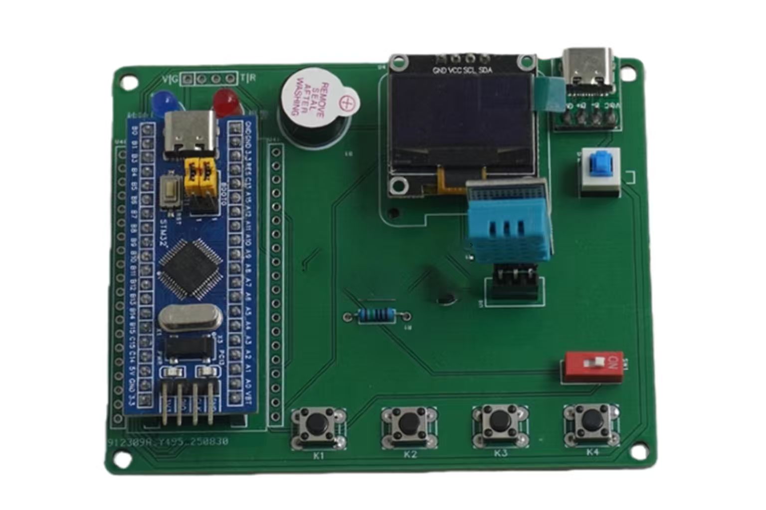 STM32萬年曆開發套件（含溫濕度感測與蜂鳴器報警）