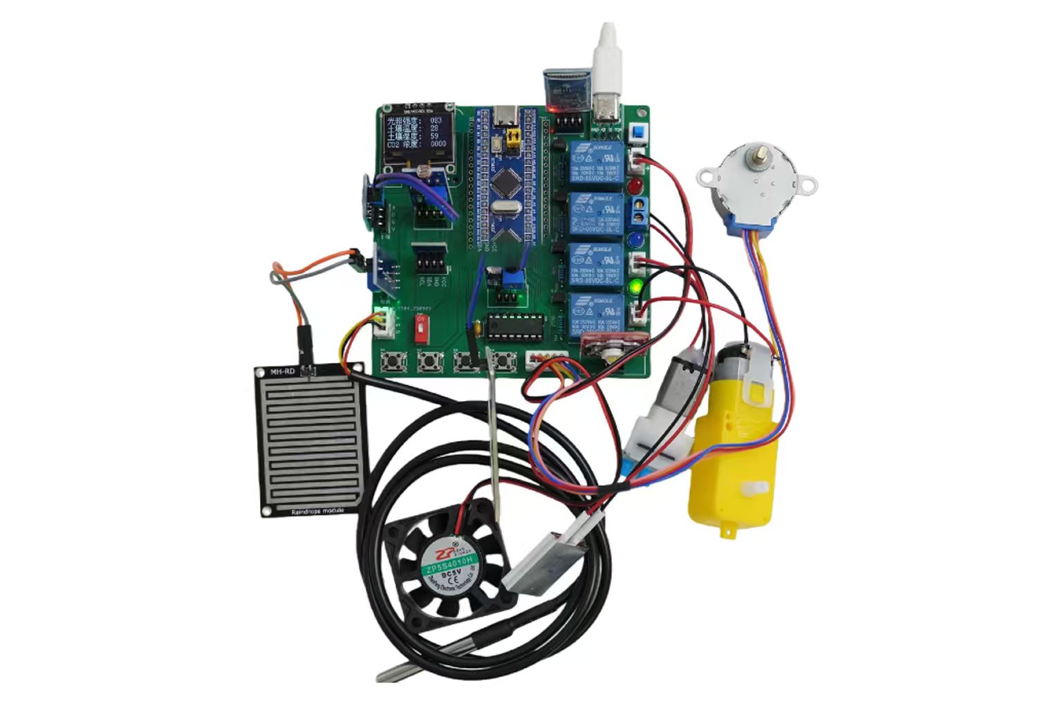 STM32智慧花盆｜土壤溫濕度・光照・雨量・CO₂偵測・語音・藍牙APP控制